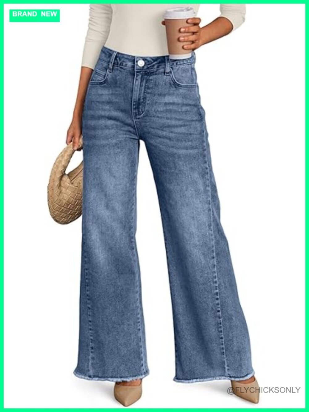 Wide Leg Jeans with Raw Hem, Relaxed Fit Denim Pants